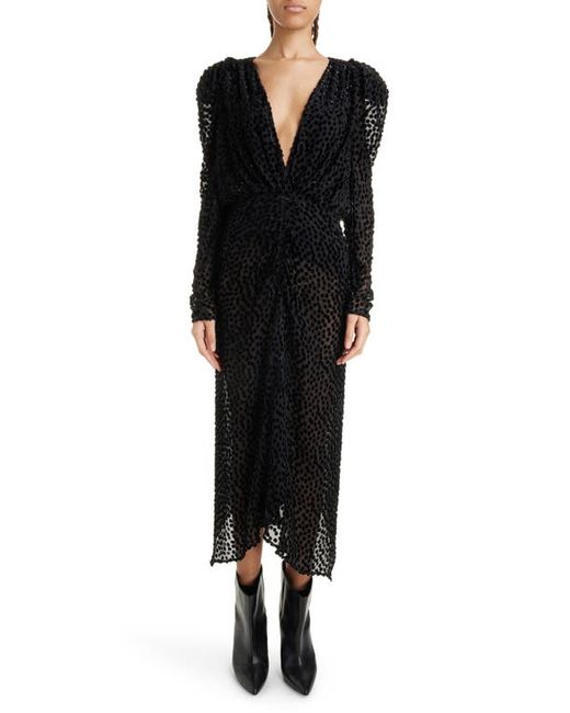 Isabel Marant Maray Velvet Dot Long Sleeve Stretch Silk Midi Dress in at 4 Us
