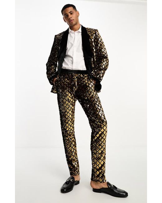 Asos Design Skinny Fit Sequin Suit Trousers in at 28 X 32