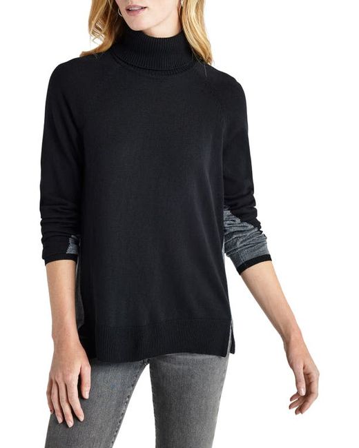 Splendid Elin Colorblock Turtleneck Sweater in Black/Charcoal at X-Small