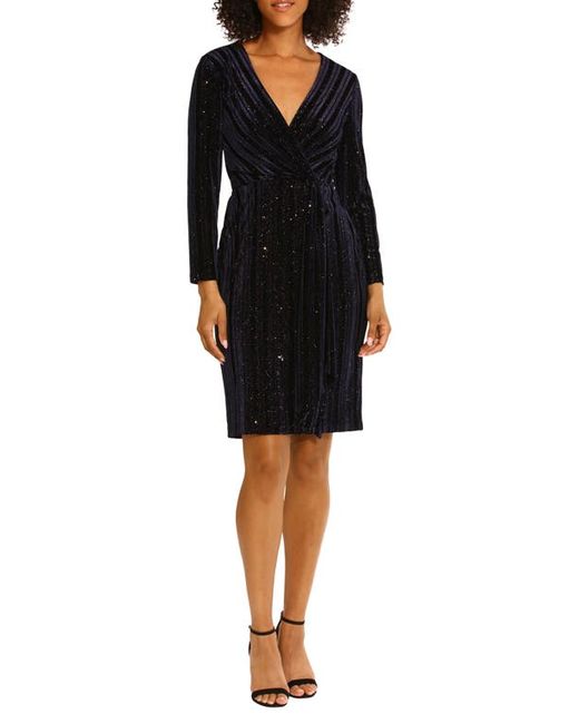 Maggy London Sequin Faux Wrap Cocktail Dress in at 0