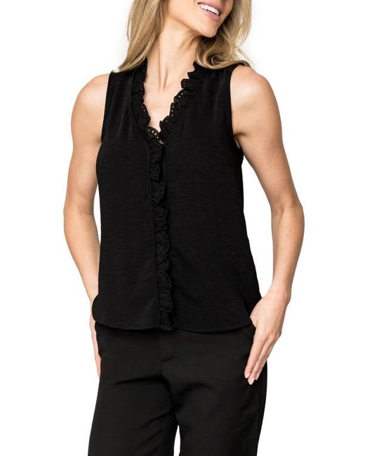 Gibsonlook Embroidered Eyelet Trim Button-Up Top in at