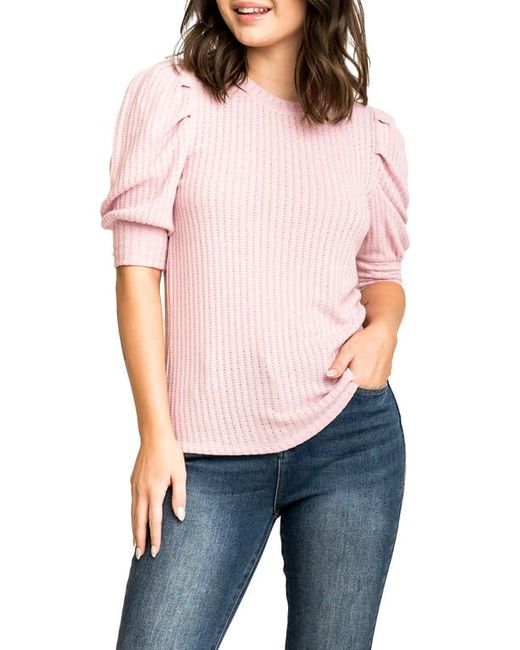 Gibsonlook Pointelle Puff Sleeve Knit Top in at