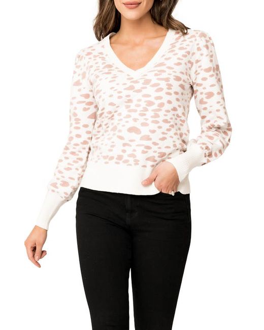 Gibsonlook Cupid Spot Jacquard V-Neck Sweater in at X-Small