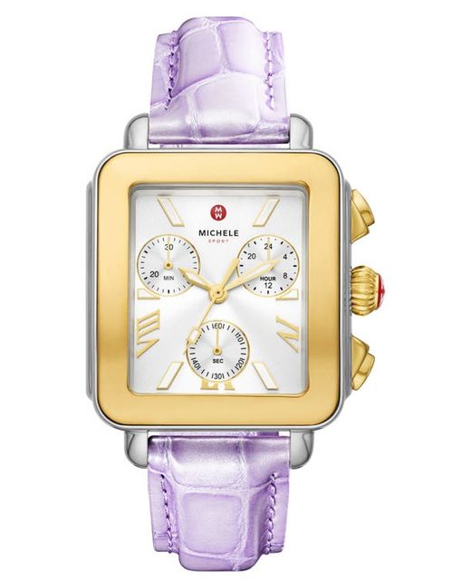Michele Deco Sport Chronograph Leather Strap Watch 34mm x 36mm in Lavender Two Tone at