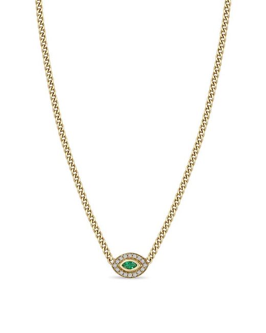 Zoe Chicco Emerald Diamond Pavé Eye Pendant Necklace in at