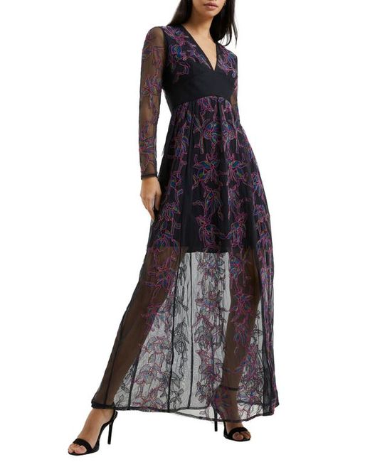 French Connection Emilia Embroidered Long Sleeve Maxi Dress in at 0