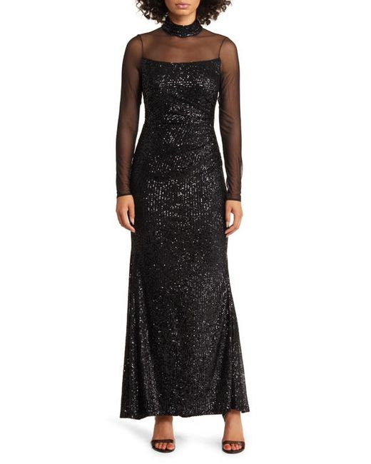 Eliza J Sequin Mesh Lace Long Sleeve Gown in at 2