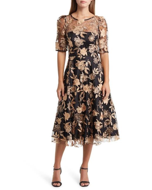 Eliza J Floral Embroidery Midi Cocktail Dress in at 0