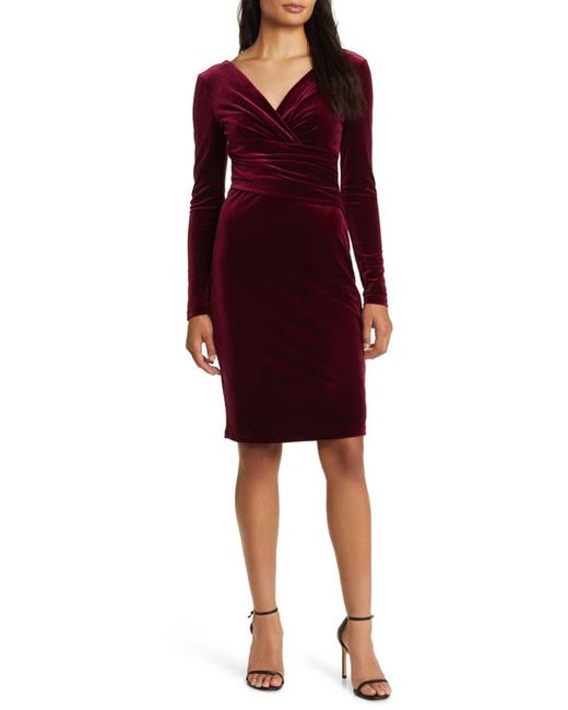 Eliza J Ruched Long Sleeve Velvet Body-Con Dress in at