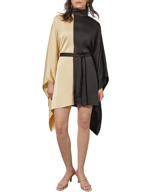 Ming Wang Colorblock Belted Crêpe de Chine Blouse in Gold at