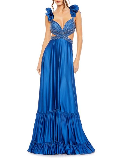 Mac Duggal Beaded Cutotut A-Line Charmeuse Gown in at 0