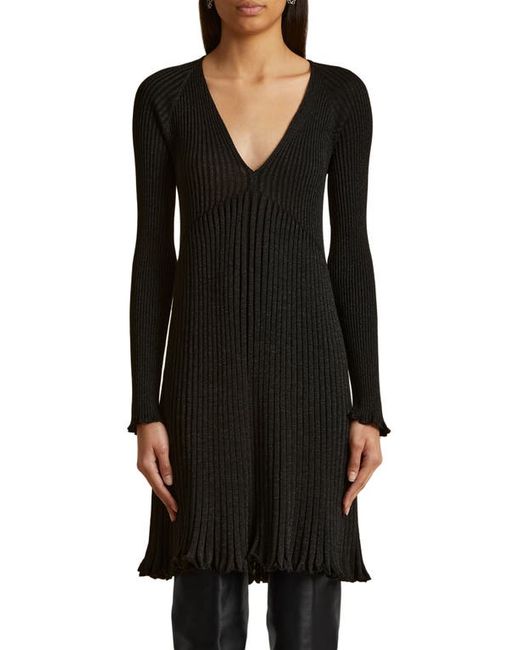 Khaite Lucille Metallic Rib Long Sleeve Sweater Dress in at Medium