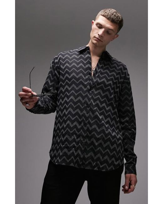 Topman Zigzag Cotton Button-Up Shirt in at