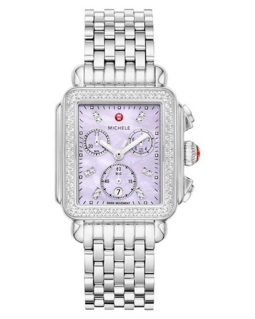 Michele Deco Diamond Chronograph Bracelet Watch 33mm x 35mm in Lavender at