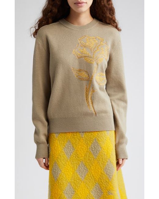 Burberry Rose Embroidered Wool Blend Crewneck Sweater in at Xx-Small