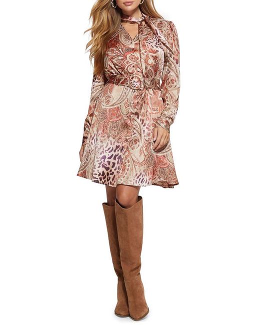 Guess Mireille Paisley Print Long Sleeve Dress in at X-Small