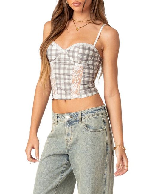 Edikted Plaid Lace Panel Corset Top in at X-Small