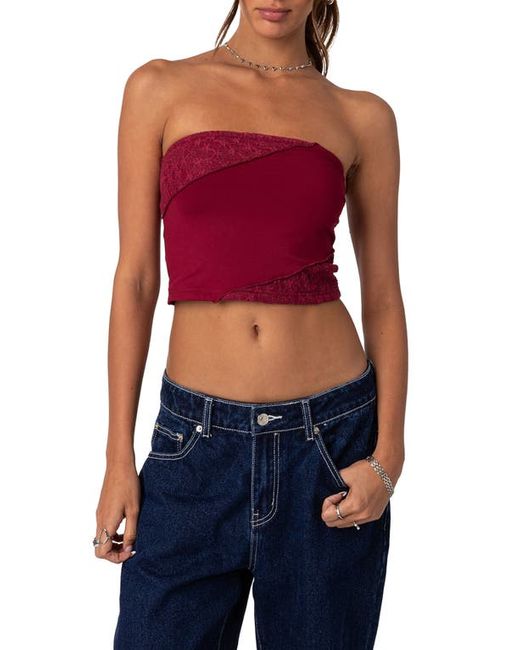 Edikted Lace Patchwork Crop Tube Top in at X-Small