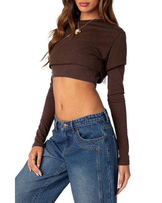Edikted Vick Layered Cotton Stretch Jersey Crop T-Shirt in at X-Small