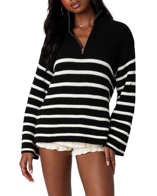 Edikted Stripe Oversize Quarter Zip Sweater in at X-Small