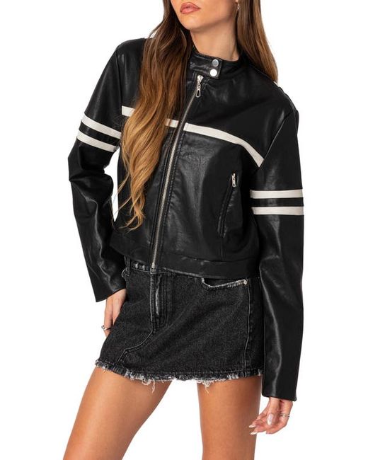 Edikted Rockstar Oversize Faux Leather Jacket in at X-Small