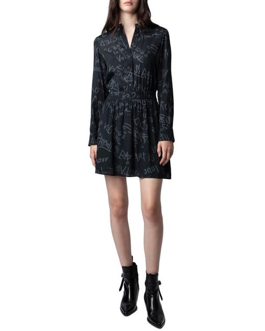 Zadig & Voltaire Refla Manifesto Print Long Sleeve Crepe Minidress in at X-Small
