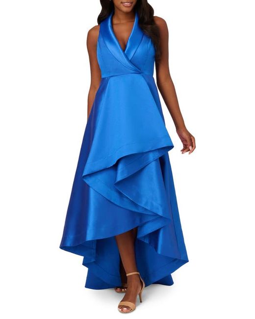 Adrianna Papell Tuxedo High-Low Satin Gown in at