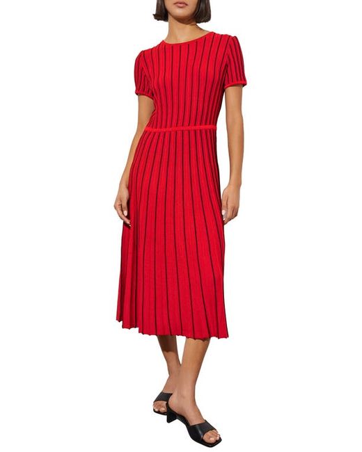Ming Wang Stripe A-Line Midi Sweater Dress in Garnet at