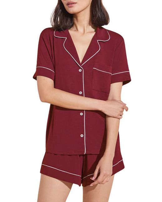 Eberjey Gisele Relaxed Jersey Knit Short Pajamas in Sangria/Ivory at X-Small