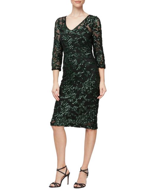 Alex Evenings Sequin Sheath Cocktail Dress in Black at