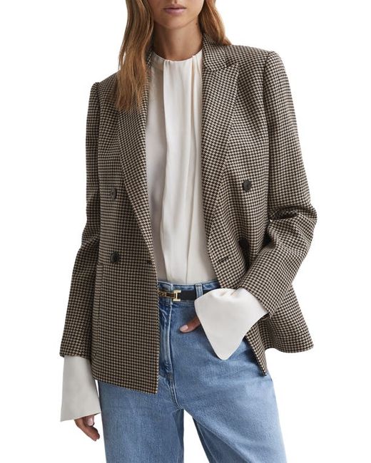 Reiss Ella Houndstooth Check Wool Blend Jacket in Camel at 0 Us