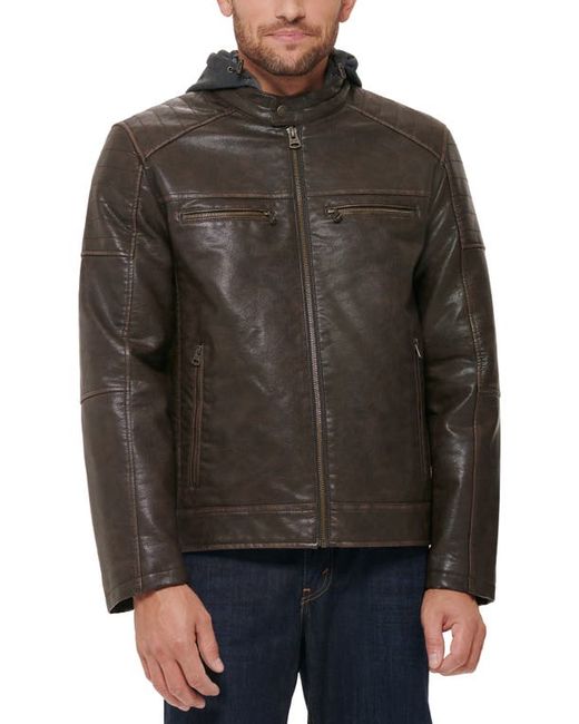 Levi's Faux Leather Hooded Moto Racer Jacket in at