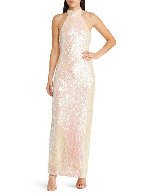 Wayf The Aria Sequin Mock Neck Gown in at X-Small