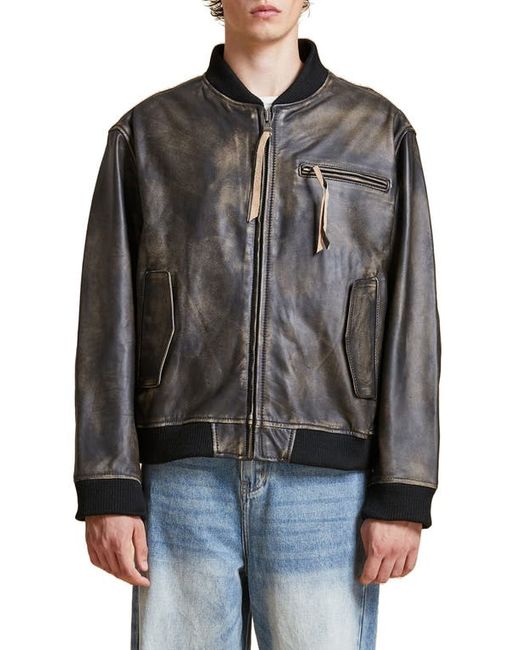 Profound Distressed Leather Bomber Jacket in at