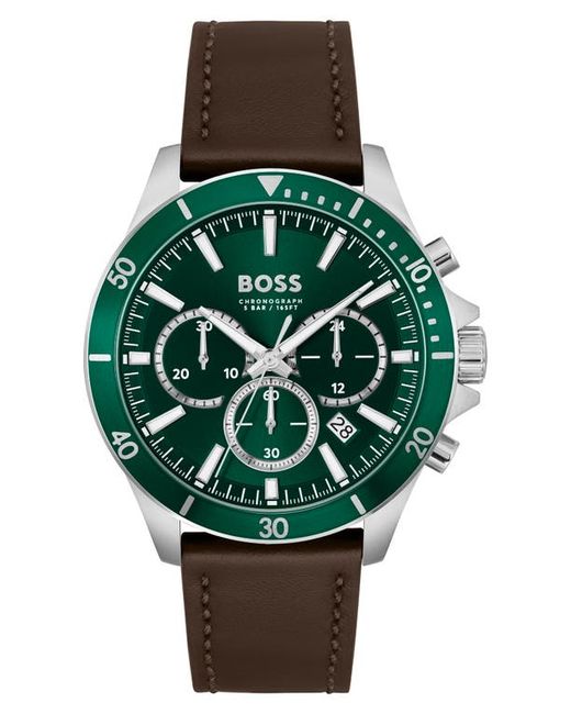 Boss Troper Chronograph Leather Strap Watch 45mm in at