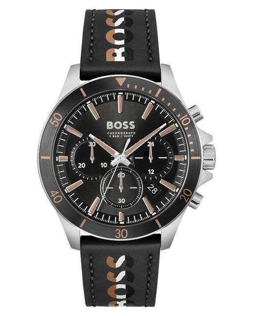 Boss Troper Chronograph Leather Strap Watch 45mm in at