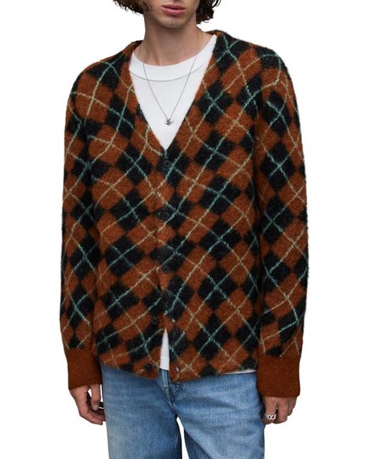 AllSaints Fitzroy Alpaca Wool Blend Argyle Cardigan in Ginger Glow at Small R
