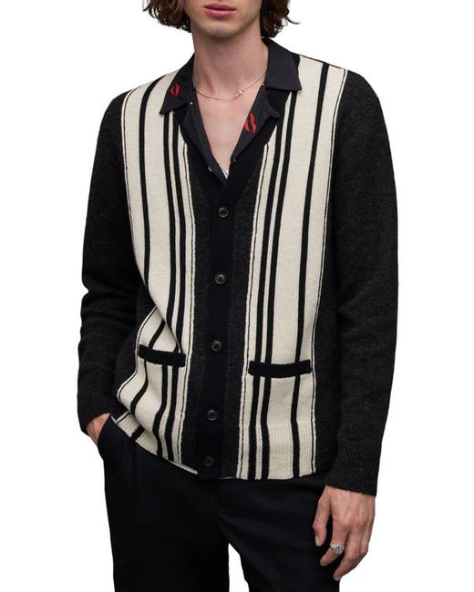 AllSaints Berkley Stripe Wool Cotton Blend Cardigan in at Small R