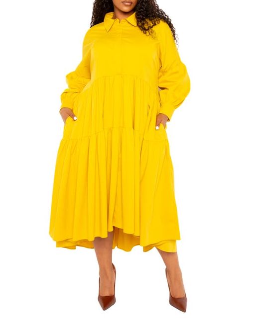 Buxom Couture Long Sleeve Tiered Cotton Blend Shirtdress in at