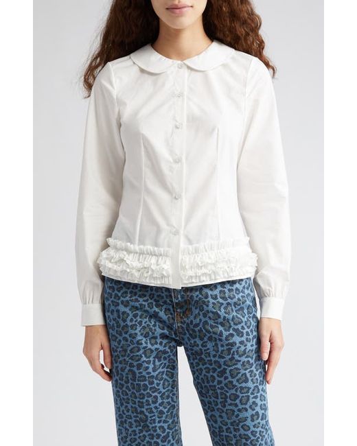 Molly Goddard Sara Ruffle Hem Cotton Button-Up Shirt in at 2 Us