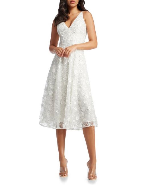 Dress the population Elisa Floral Appliqué Sequin Fit Flare Dress in at Xx-Small