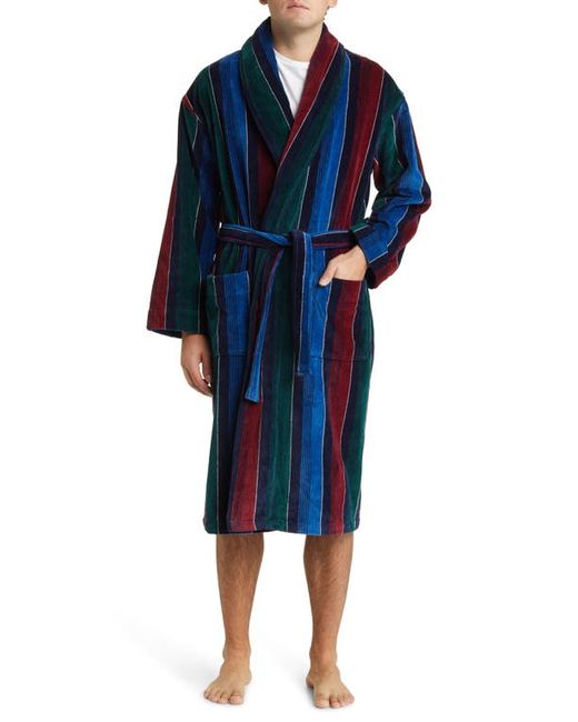Majestic International Statement Stripes Shawl Collar Terry Cloth Robe in Navy at Small