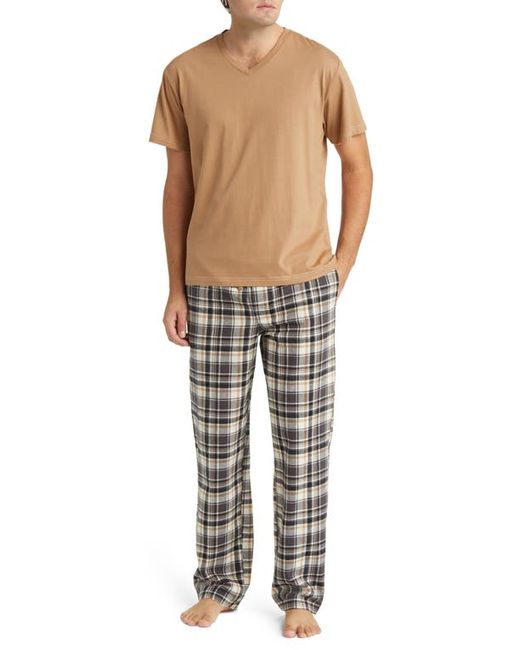 Majestic International V-Neck T-Shirt Flannel Pajama Pants Set in at