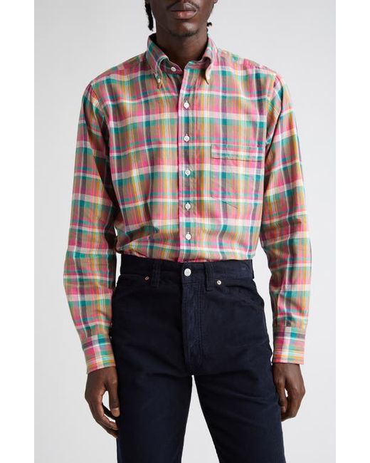 Drake's Madras Plaid Button-Down Shirt in Pink at