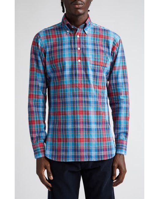 Drake's Madras Plaid Button-Down Popover Shirt in Blue at Medium