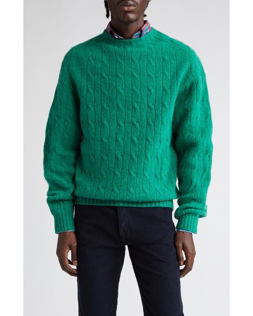 Drake's Shetland Cable Knit Wool Crewneck Sweater in at Medium