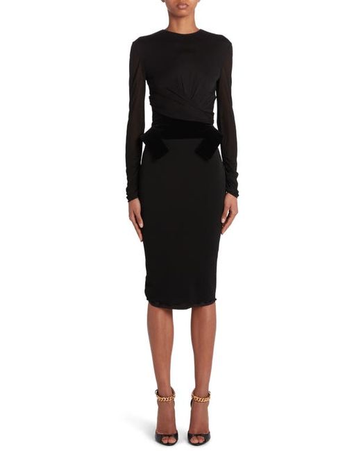 Tom Ford Wrap Detail Mixed Media Long Sleeve Cocktail Dress in at 2 Us