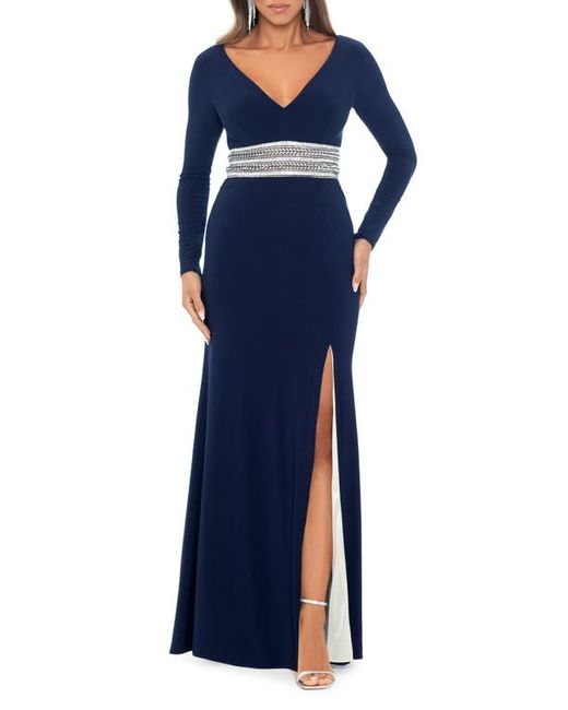 Xscape Embellished Long Sleeve Gown in at
