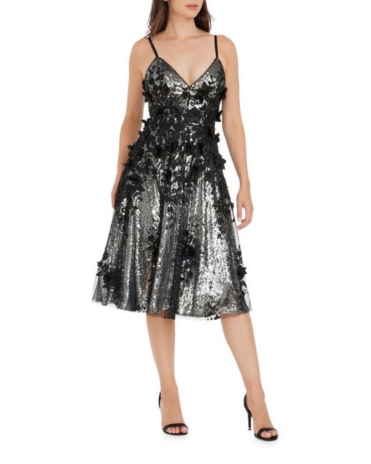 Dress the population Tahani Sequin Floral Appliqué Cocktail Dress in Black at Xx-Small