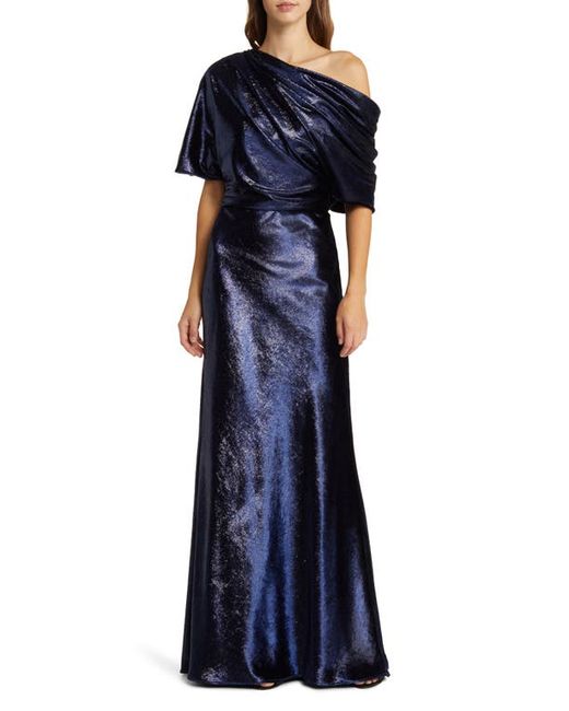 Amsale One-Shoulder Metallic Velvet Gown